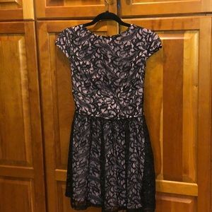Purple Black Lace Short-Sleeved Dress